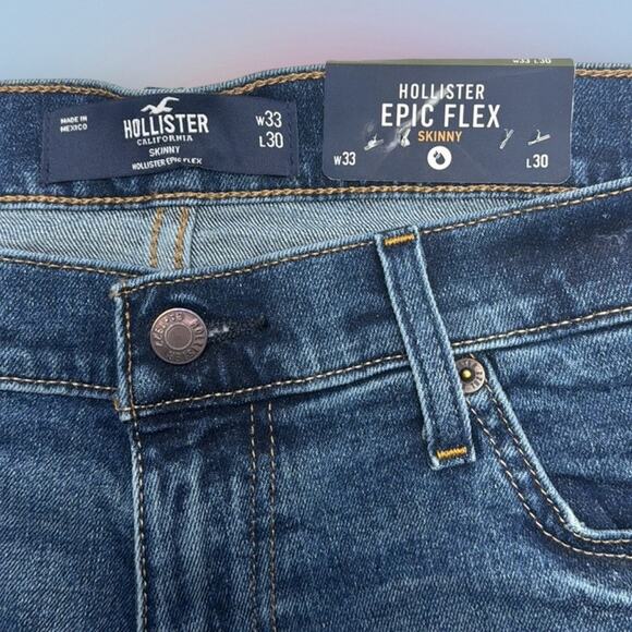 HOLLISTER Men’s 33 x 30 EPIC FLEX SKINNY Blue Jeans - Picture 4 of 4